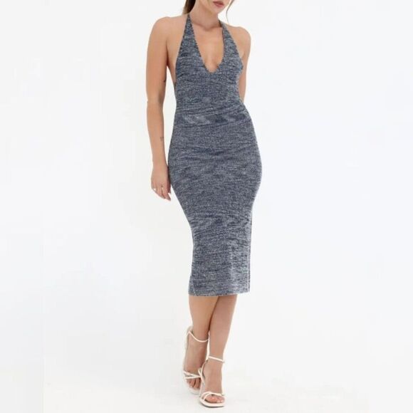 New Rumored - S Riptide Midi Dress In Montauk Navy Blue - Picture 1 of 8